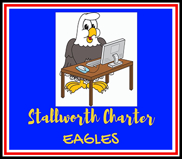 Mascot eagle sitting at computer